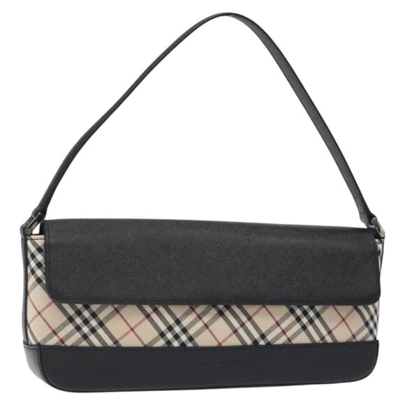 BURBERRY Nova Check Shoulder Bag Canvas Leather Beige Silver Auth 126873V - Picture 1 of 16